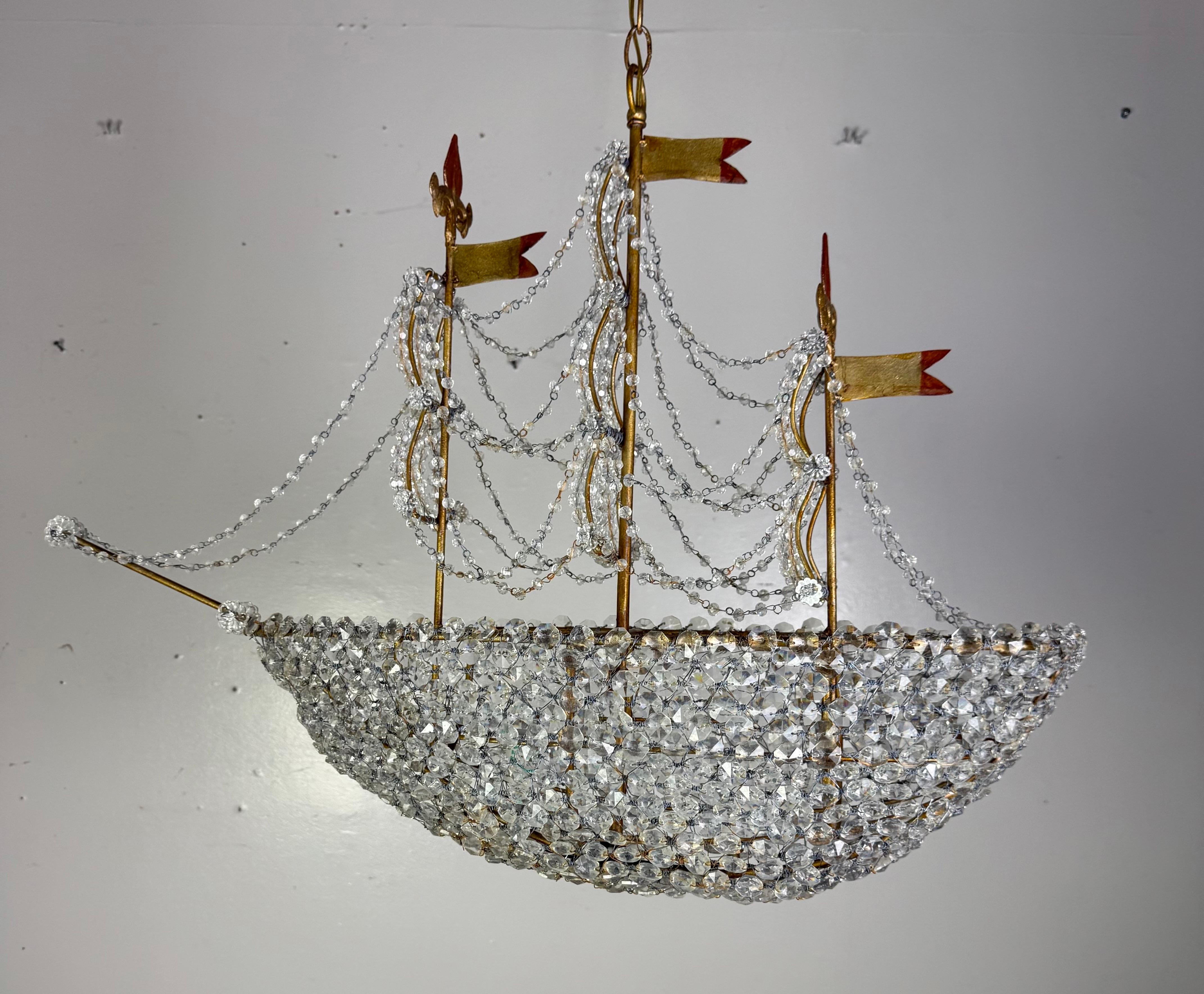 Redondo Crystal Beaded Ship Chandelier by Miamar Home In New Condition For Sale In Los Angeles, CA