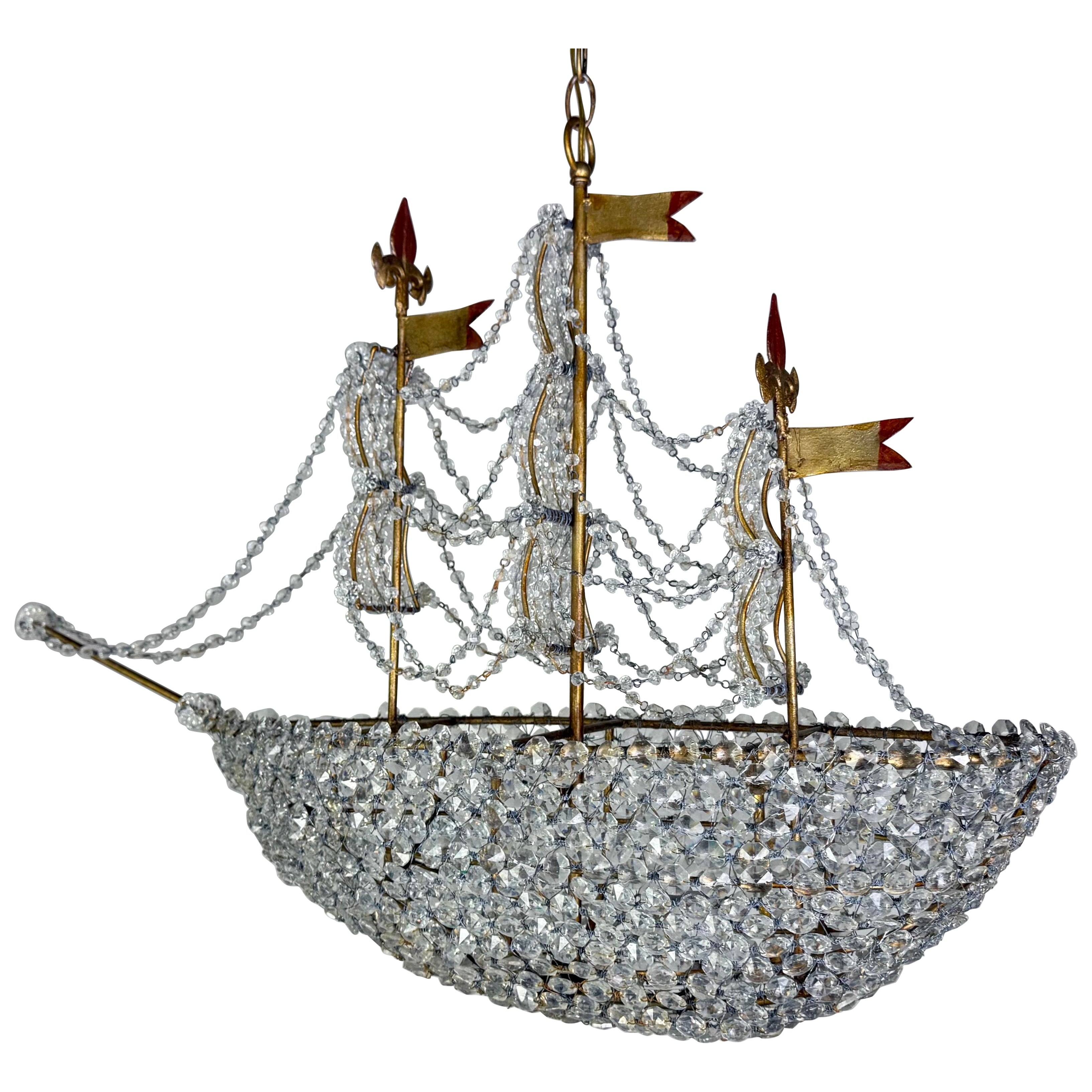 Redondo Crystal Beaded Ship Chandelier by Miamar Home For Sale