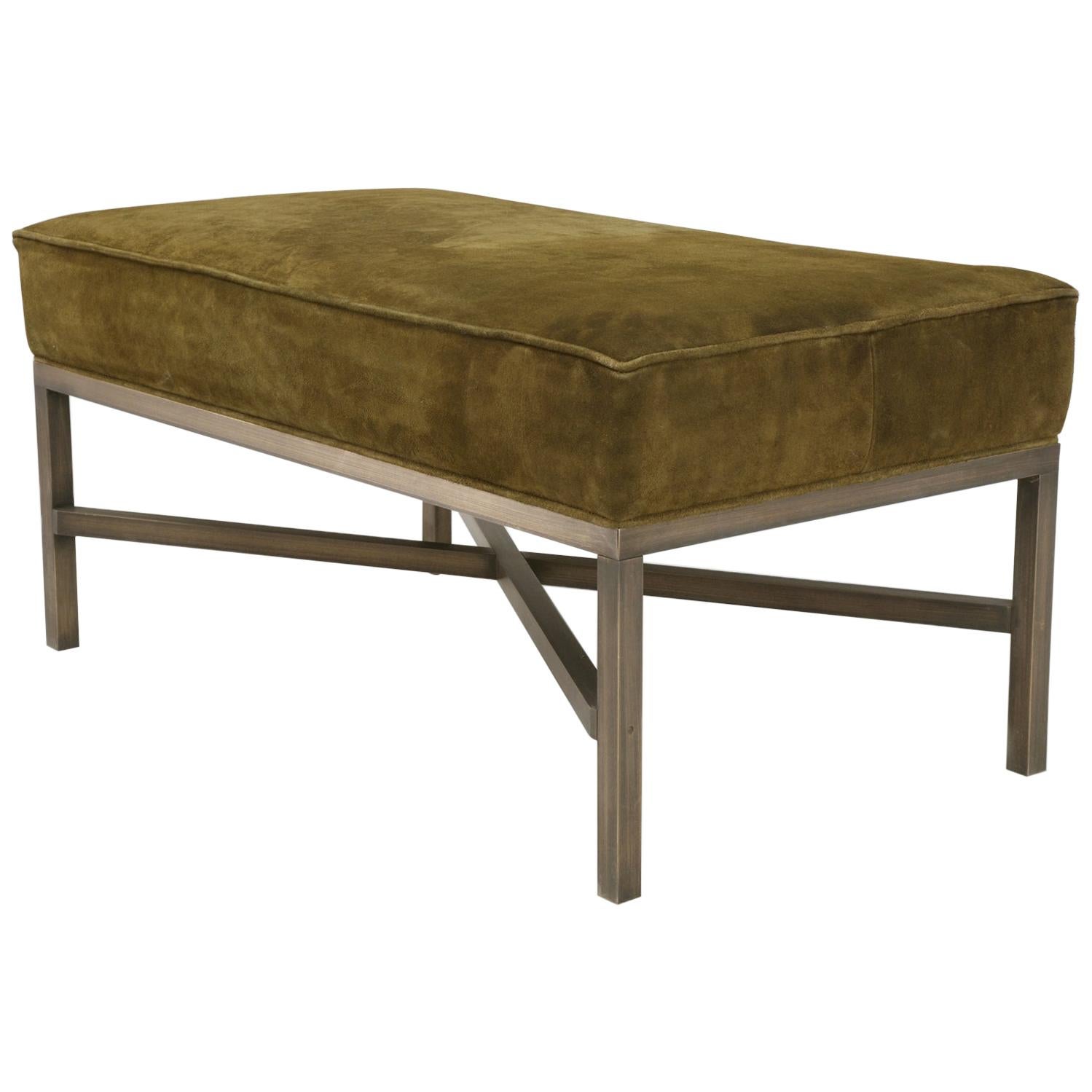 Custom Handmade Bronze Upholstered Bench or Ottoman in Any Dimension or Finish