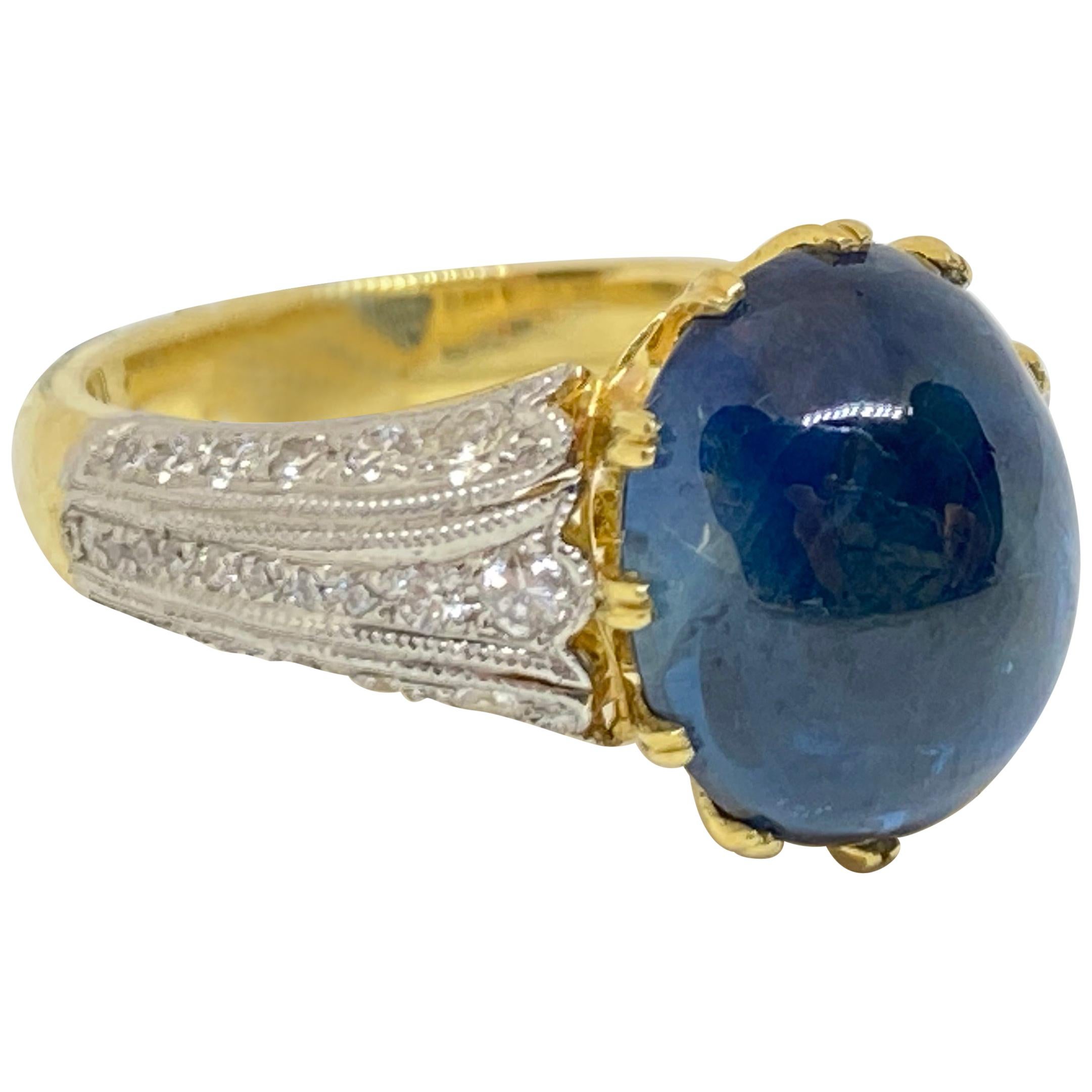 Custom Handmade Natural Sapphire and Diamond Ring 18 Kara 10.26 Carat