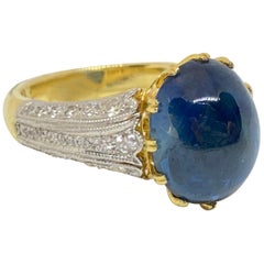 Custom Handmade Natural Sapphire and Diamond Ring 18 Kara 10.26 Carat