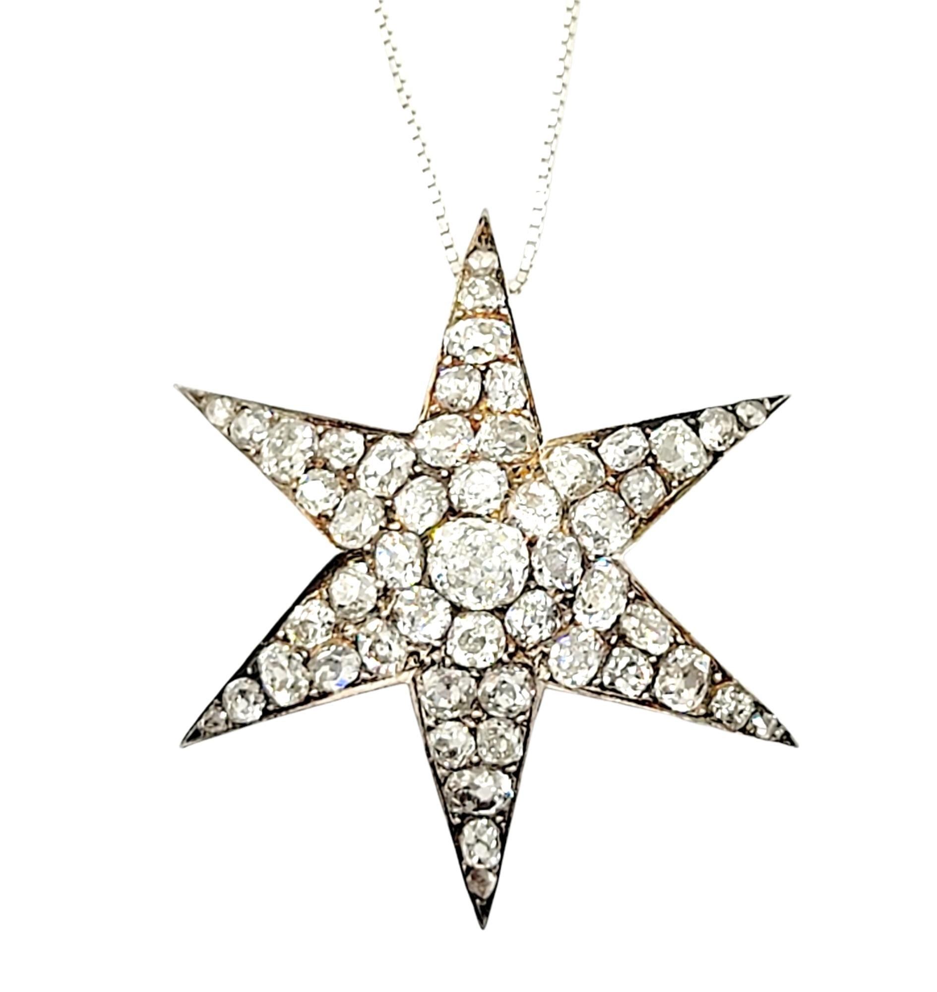 Custom Handmade Victorian 7.05 CTW Diamond Star Brooch / Pendant Gold & Sterling 2