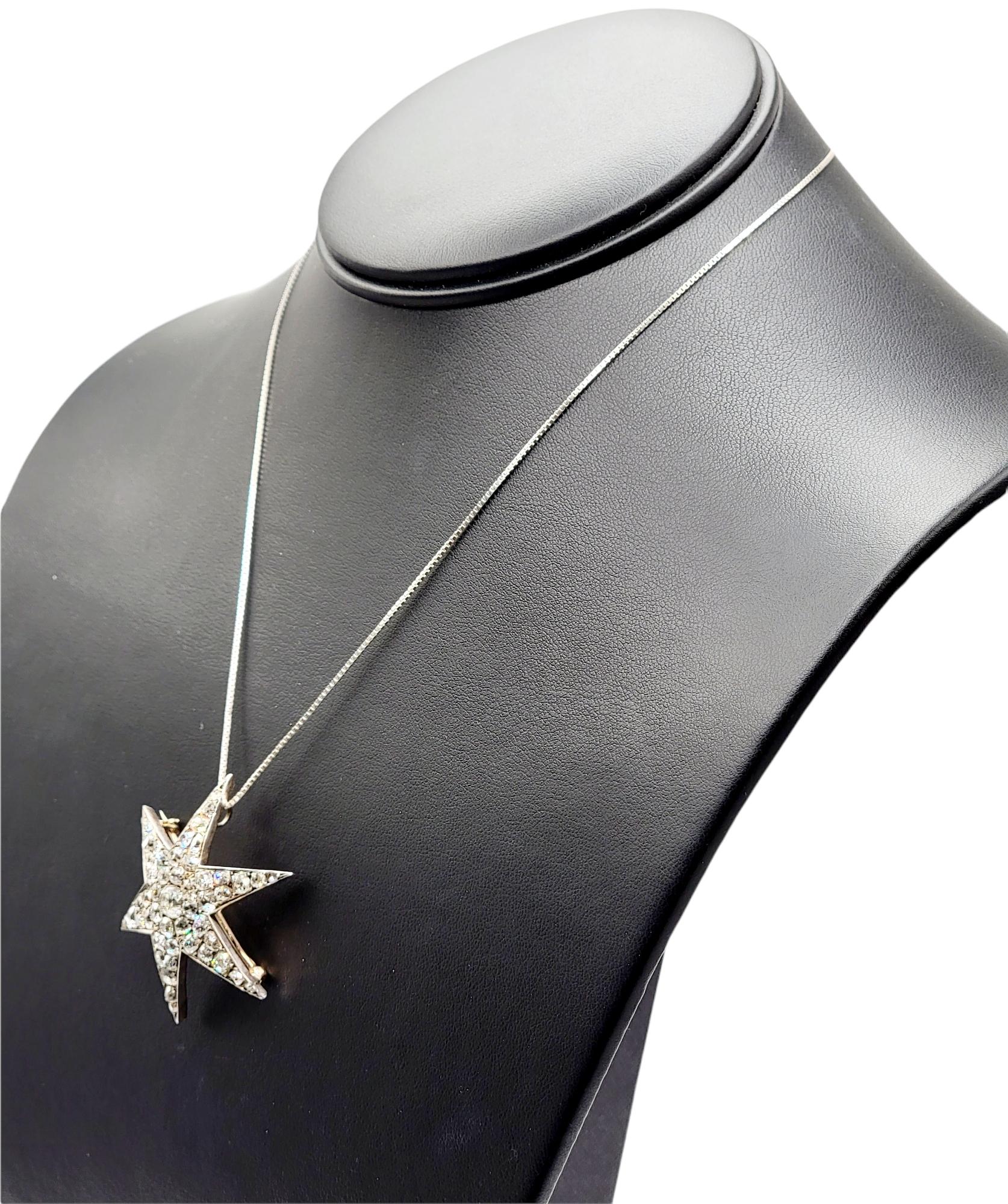 Custom Handmade Victorian 7.05 CTW Diamond Star Brooch / Pendant Gold & Sterling 4