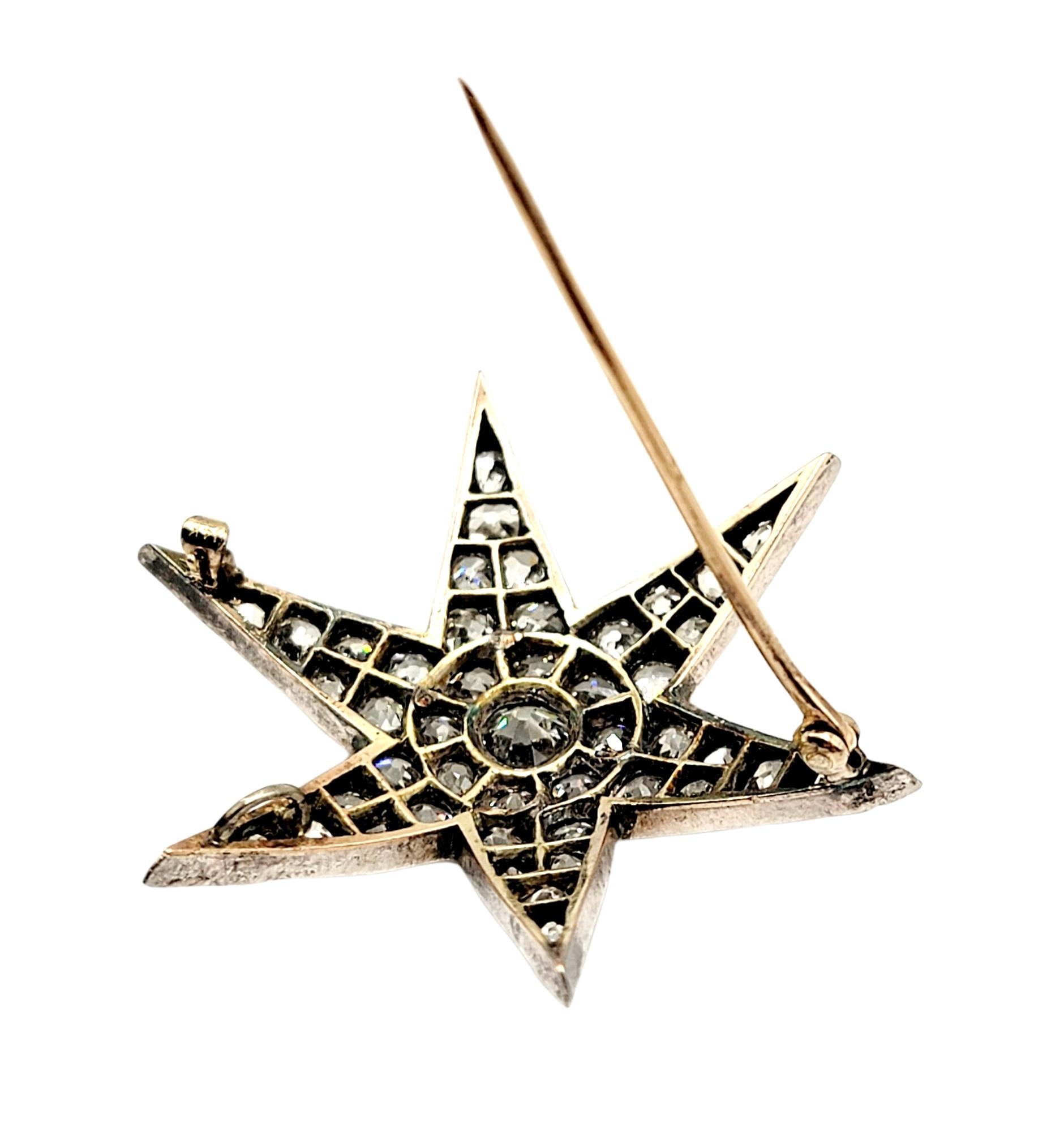 Custom Handmade Victorian 7.05 CTW Diamond Star Brooch / Pendant Gold & Sterling In Good Condition In Scottsdale, AZ