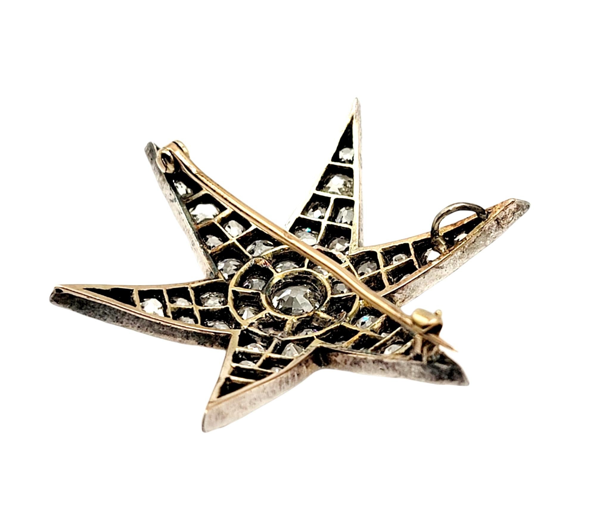 Women's or Men's Custom Handmade Victorian 7.05 CTW Diamond Star Brooch / Pendant Gold & Sterling