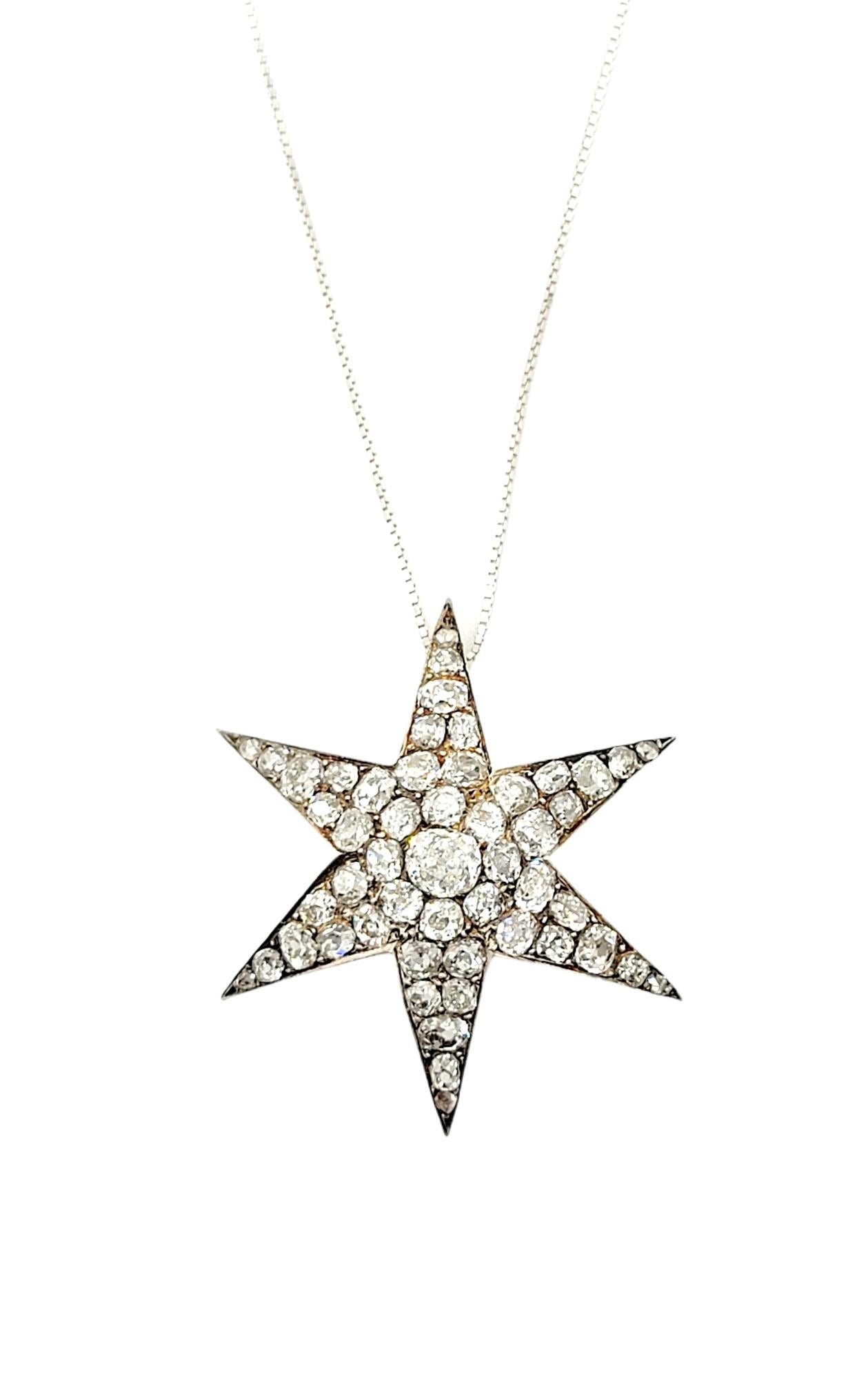 Custom Handmade Victorian 7.05 CTW Diamond Star Brooch / Pendant Gold & Sterling 1