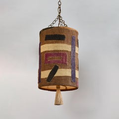Custom Hanging Shade Pendant made from Vintage Kuba Cloth, Morocco