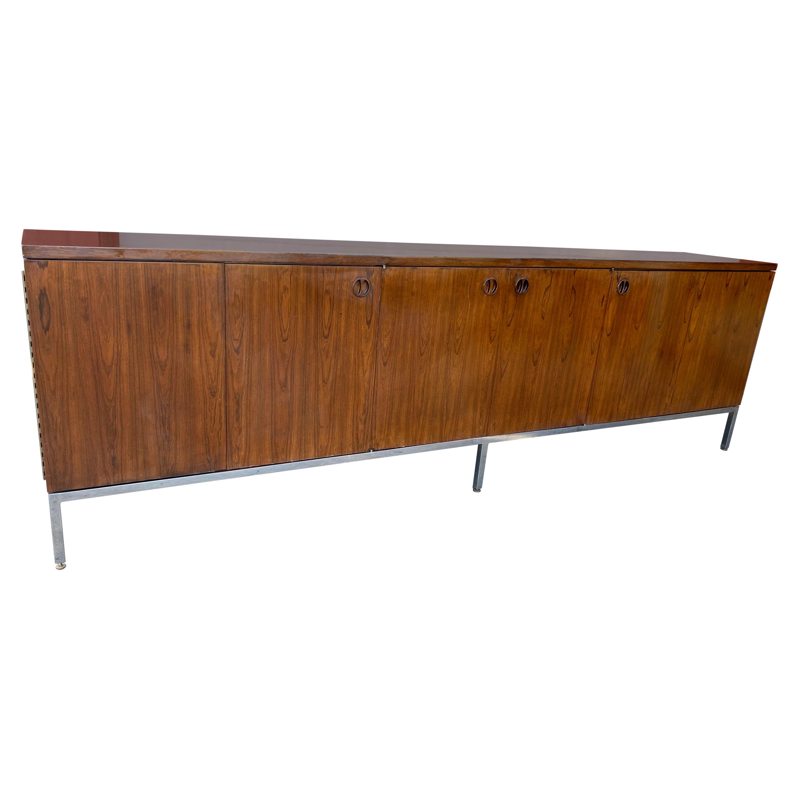 Custom Harvey Probber Rosewood / Lacquer and Steel Bi-Fold Door Cabinet