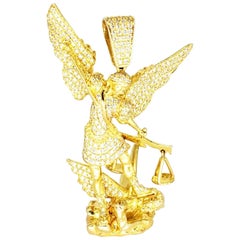 Pendentif Saint Michael en or 14 carats avec diamants de 17,00 carats