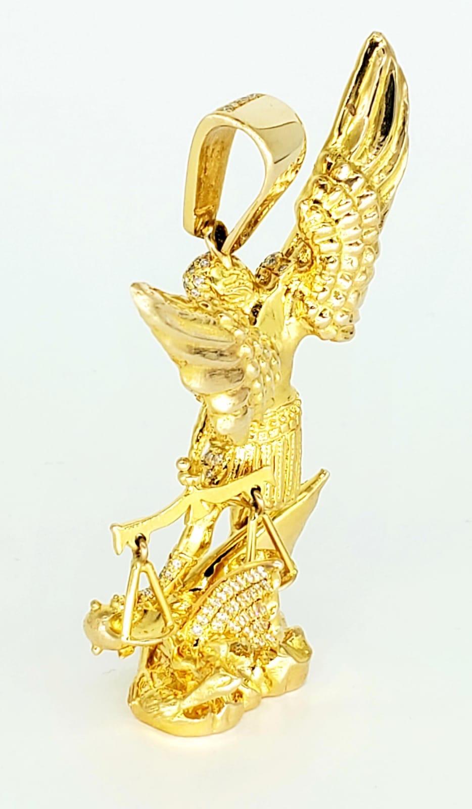 Women's or Men's 17.00 Carat Diamonds Saint Michael 14 Karat Gold Pendant For Sale