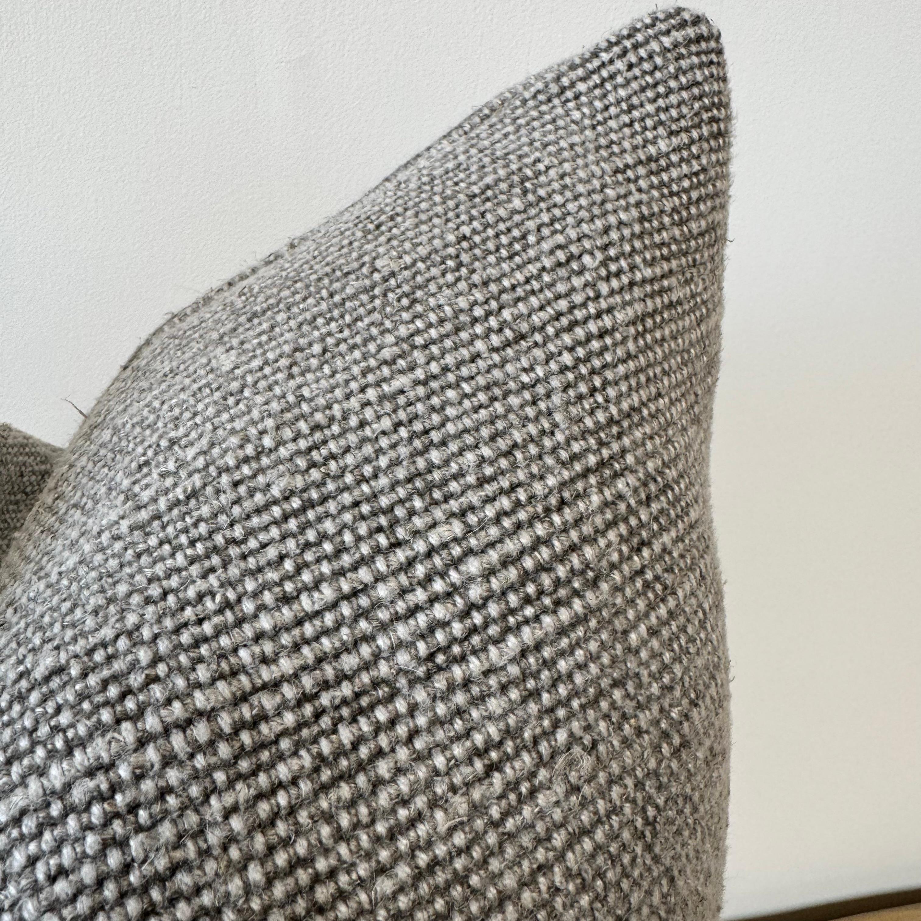 Custom Heavy Flax Woven Textured Belgian Linen Pillow with Down Insert  In New Condition For Sale In Brea, CA