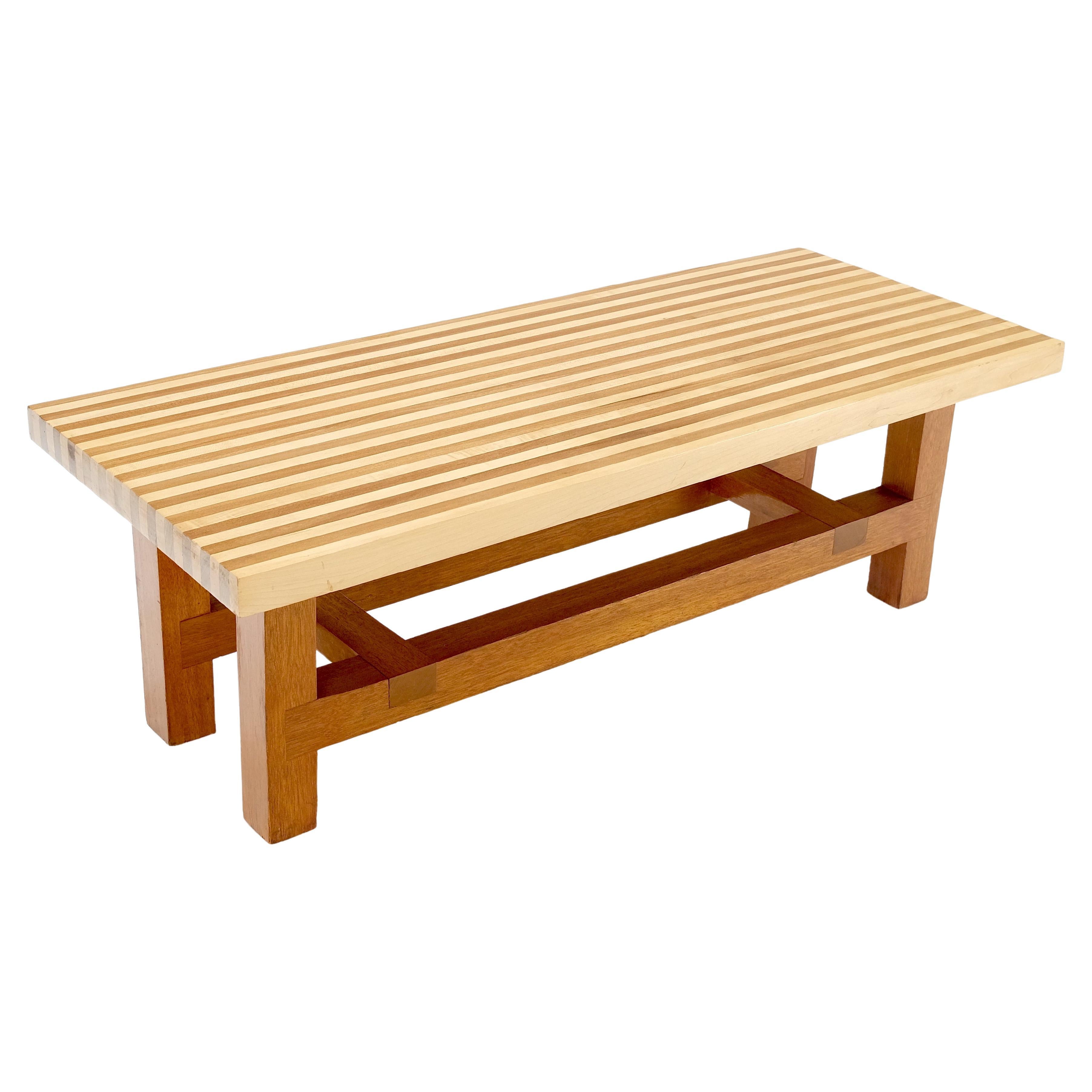 Custom Heavy Mid Century Modern Striped Butcher Block Style Coffee Table Bench  For Sale