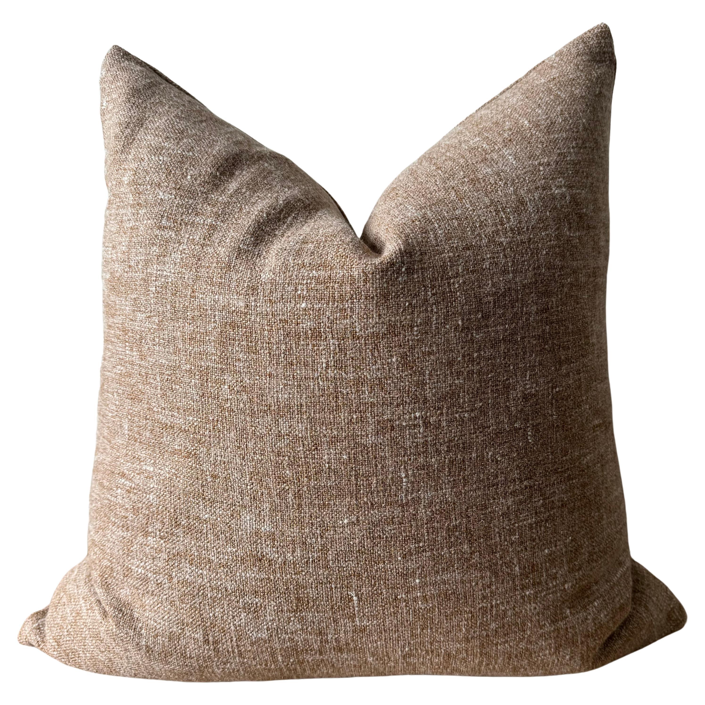 Custom Heavy Textured Linen Pillow in Bejmat Brown with Down Insert