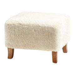 Custom Height Sheepskin Ottoman with Oak Feet for Allyson