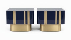 Custom High-Gloss Lacquer & Brass Square Coffee Table, Mid-Century Modern Style