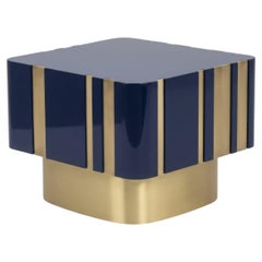 Custom High-Gloss Lacquer & Brass Square Coffee Table, Mid-Century Modern Style