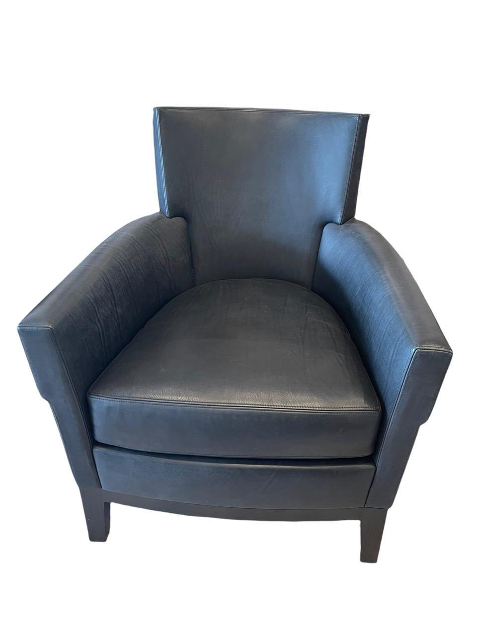 Custom Holly Hunt Jockey Club Chair in Black Lucca Onyx Leather For Sale 5