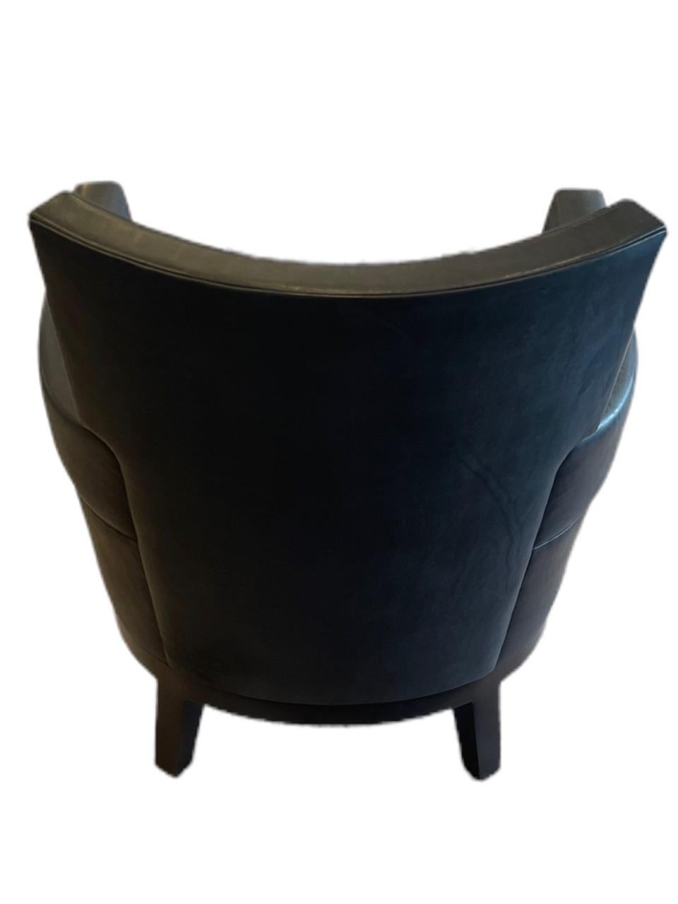 Modern Custom Holly Hunt Jockey Club Chair in Black Lucca Onyx Leather For Sale