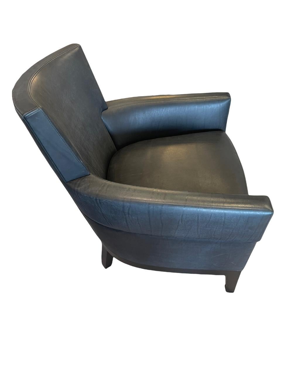 Custom Holly Hunt Jockey Club Chair in Black Lucca Onyx Leather For Sale 1