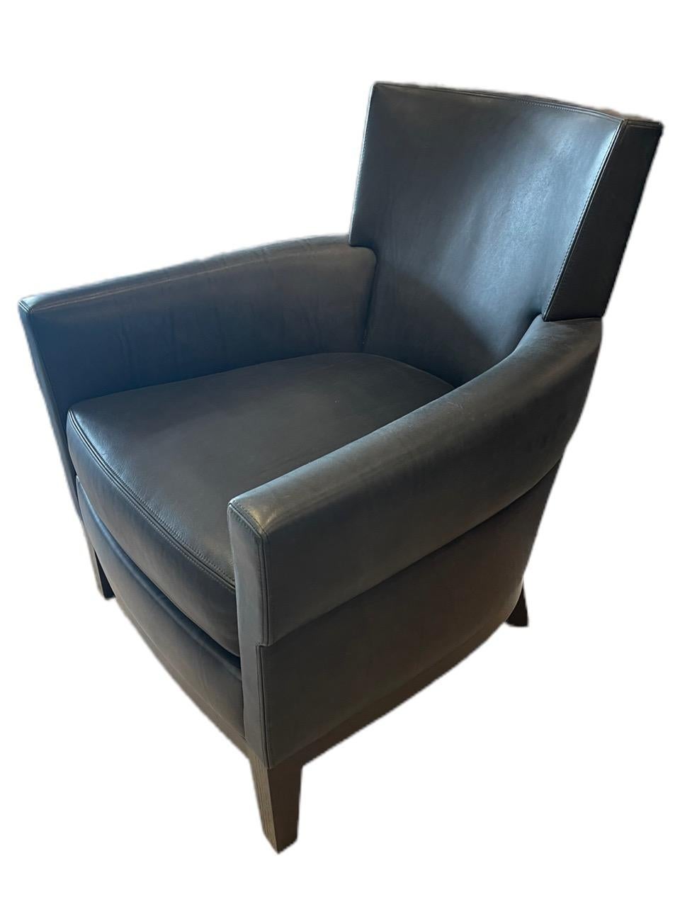 Custom Holly Hunt Jockey Club Chair in Black Lucca Onyx Leather For Sale 2