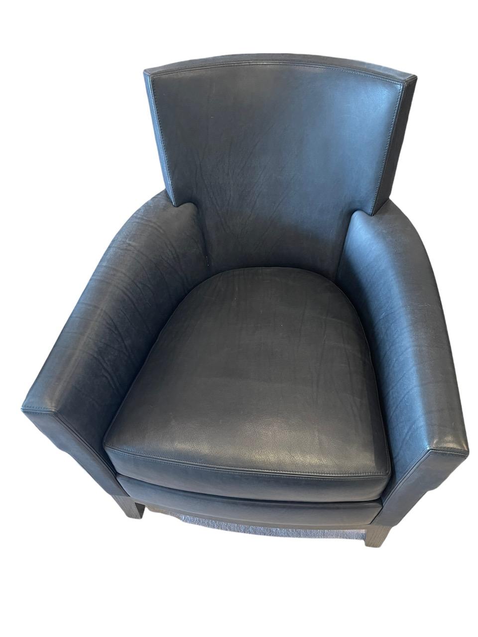 Custom Holly Hunt Jockey Club Chair in Black Lucca Onyx Leather For Sale 3