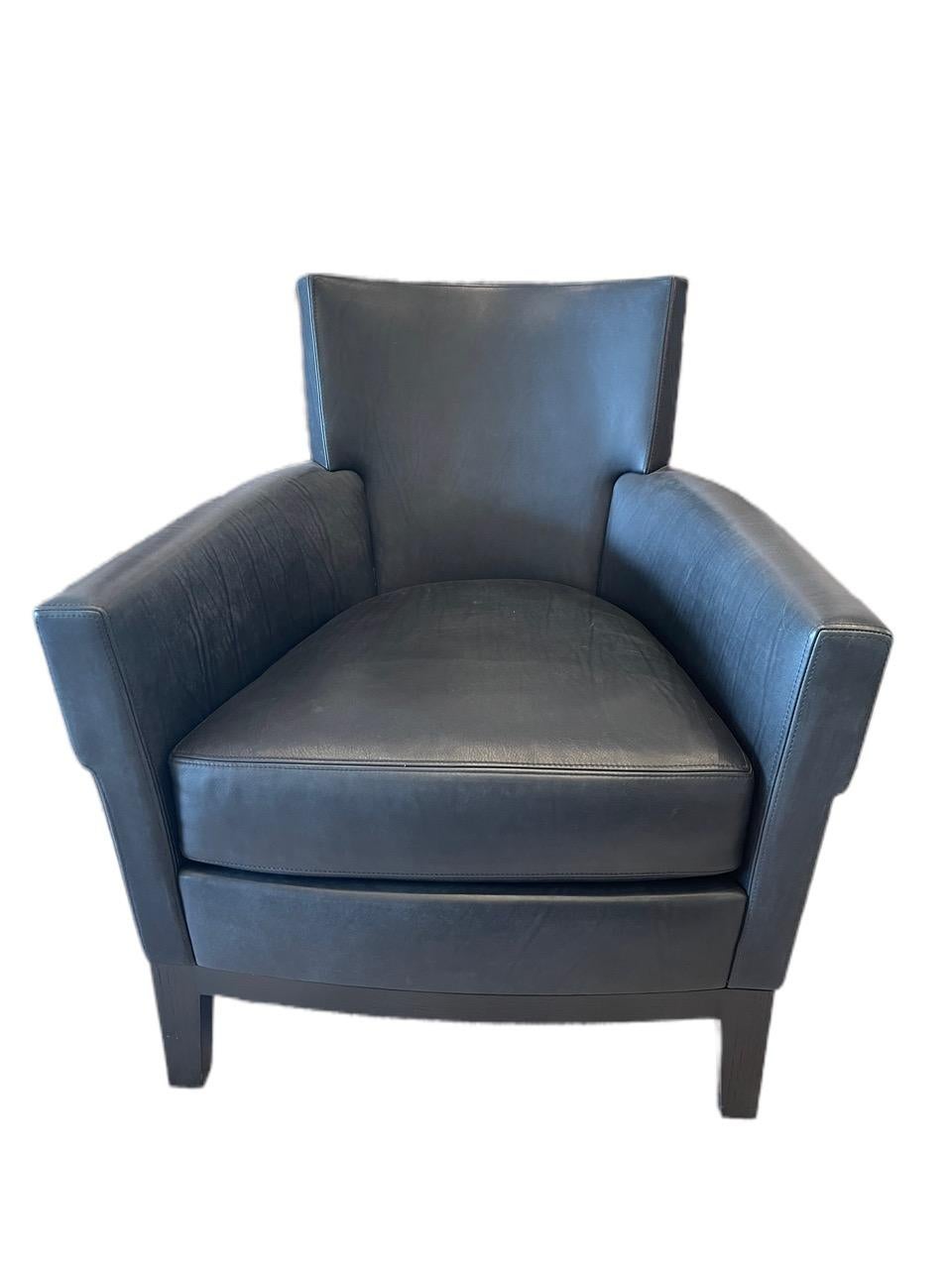 Custom Holly Hunt Jockey Club Chair in Black Lucca Onyx Leather For Sale 4