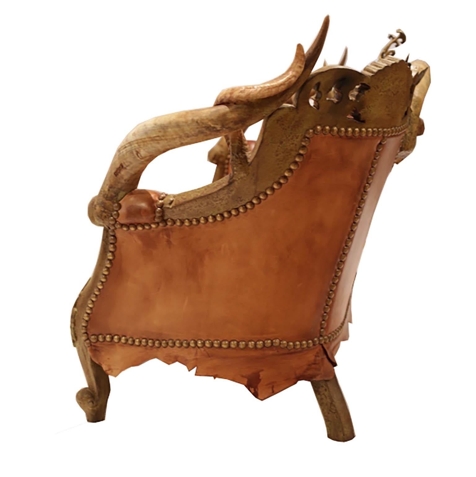 Modern Custom Horn, Leather, Bronze Sofa Signed by Michel Haillard, circa 1990s