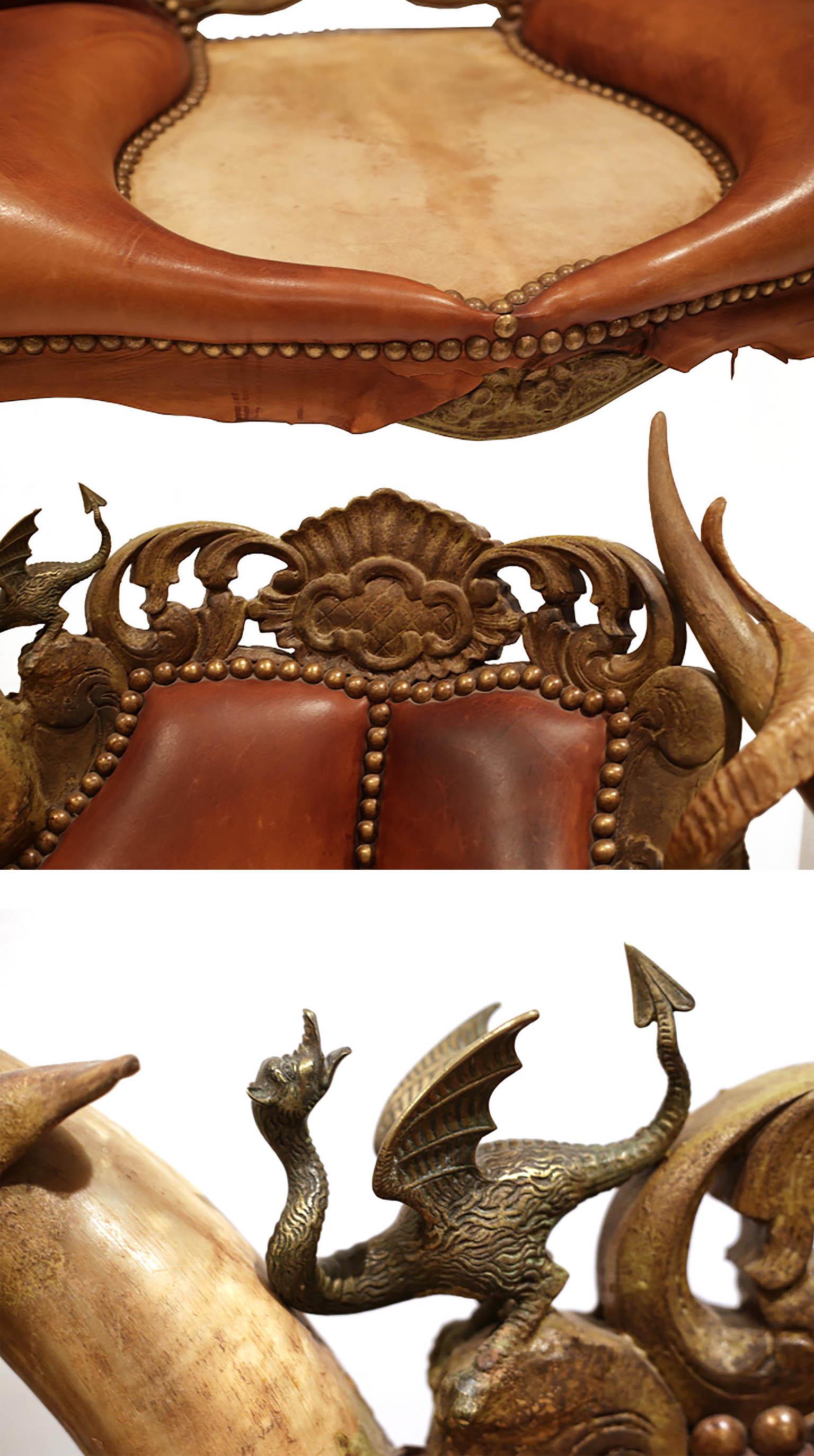 Custom Horn, Leather, Bronze Sofa Signed by Michel Haillard, circa 1990s 1
