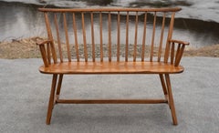 Custom Hunt Country Furniture Carved Wood Bench Spindled Back in Golden Oak