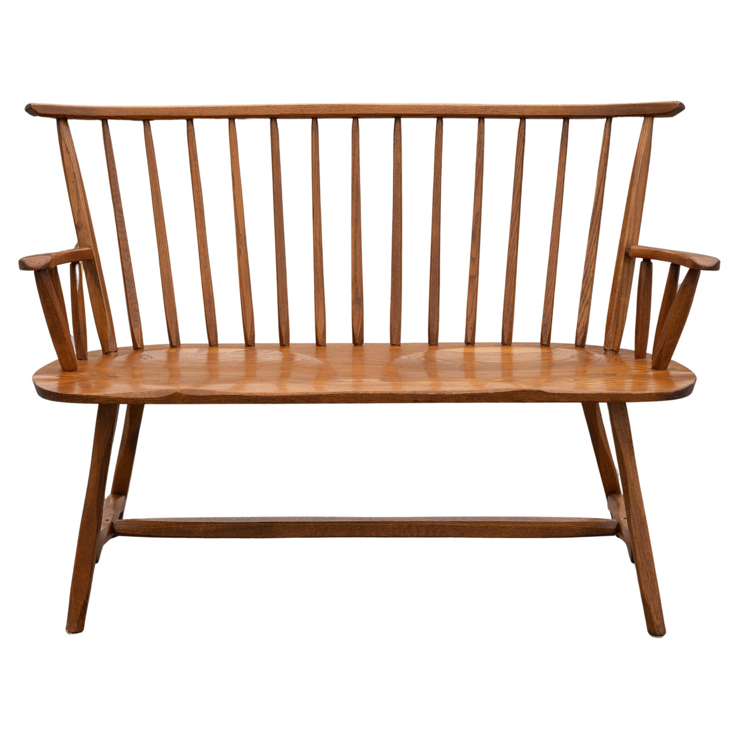 Hunt Country Furniture Vintage Rustic Modern Carved Wood Spindle Bench Hardwoods