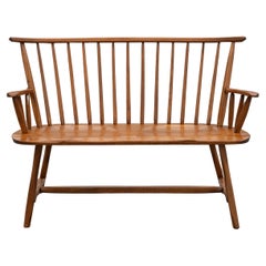 Custom Hunt Country Furniture Carved Wood Bench Spindled Back in Golden Oak