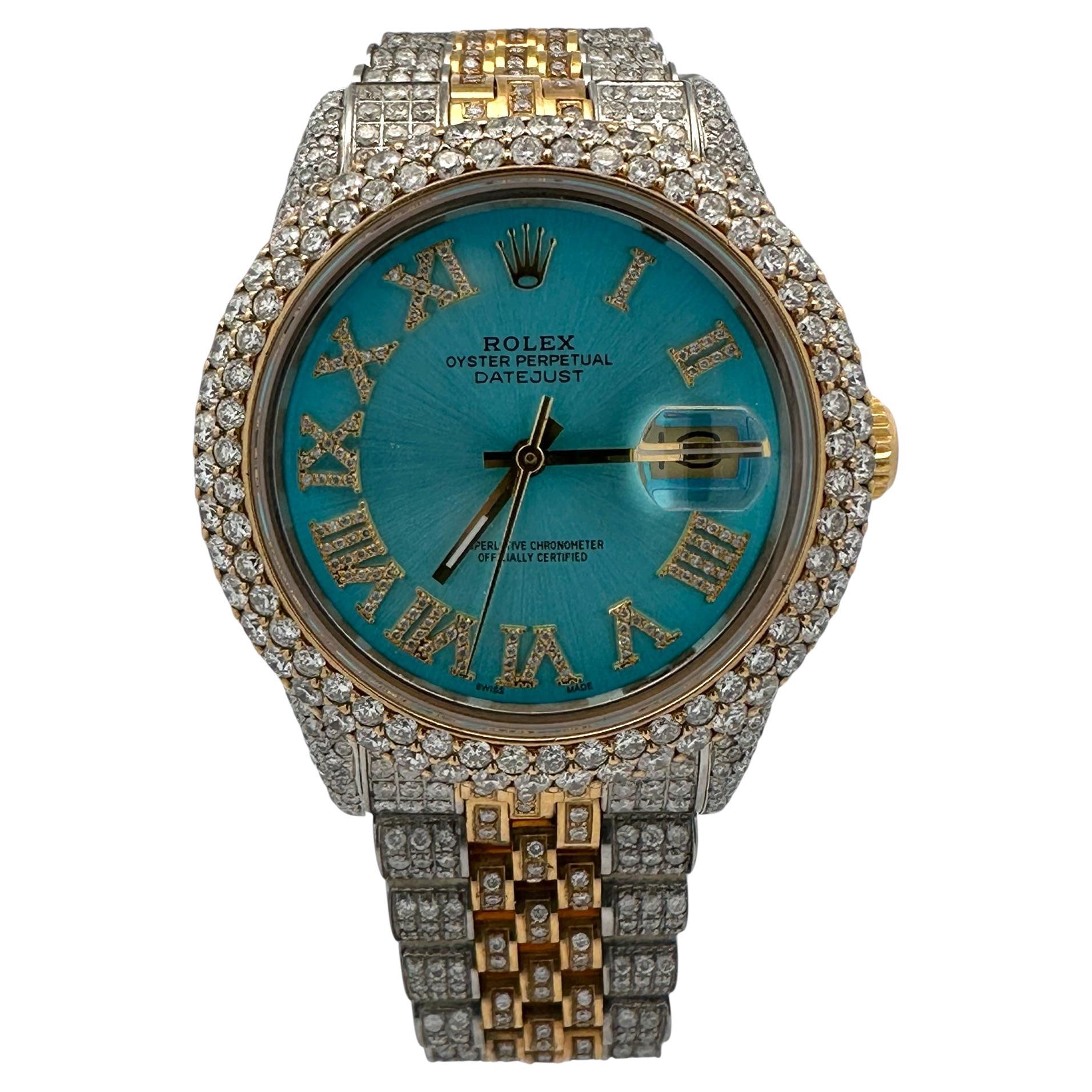 Custom Iced Out Diamond Rolex Datejust Arabic Dial Gold Jubilee Wrist Watch For Sale