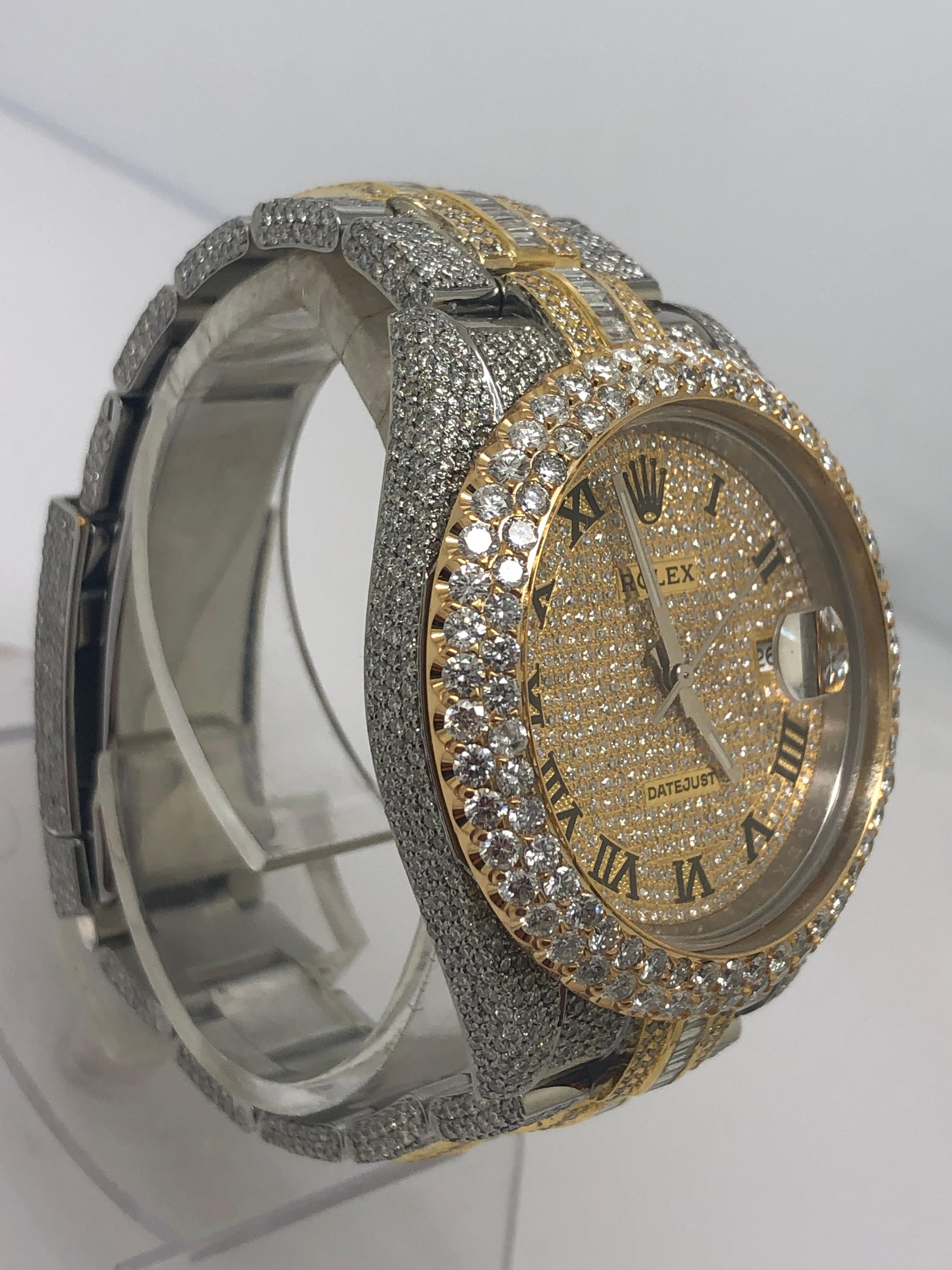 Men's Custom Iced Out Emerald Cut Diamonds Rolex Datejust Wrist Watch For Sale
