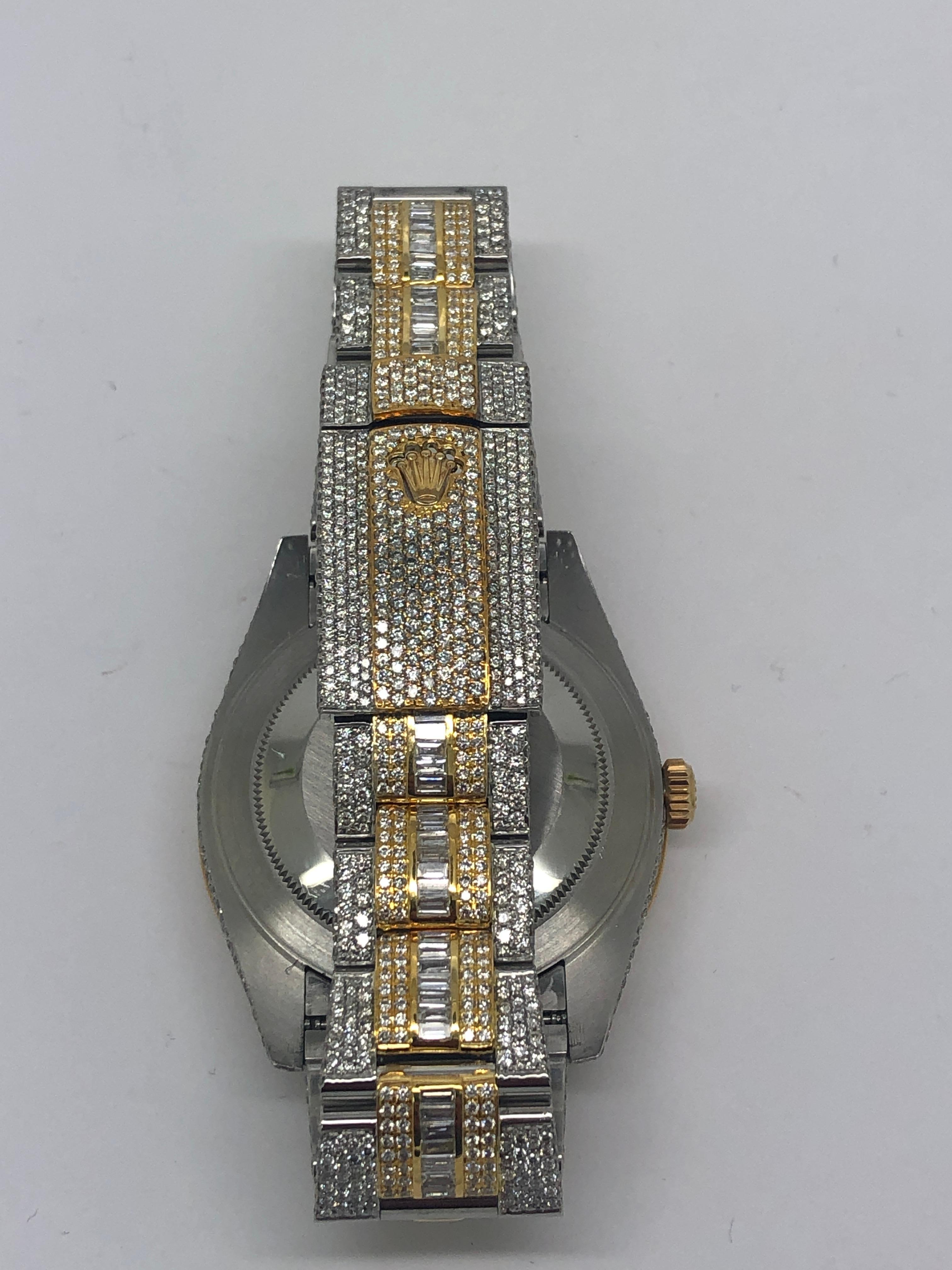 Custom Iced Out Emerald Cut Diamanten Rolex Datejust Armbanduhr Herren im Angebot