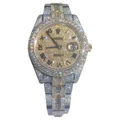 Custom Iced Out Emerald Cut Diamonds Rolex Datejust Wrist Watch