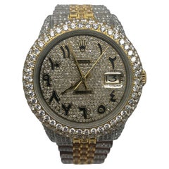Custom Iced Out Rolex Datejust Arabic Dial Jubilee Wrist Watch