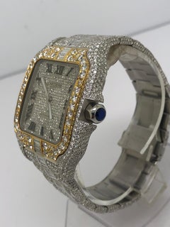 Custom Iced Out VS1 Emerald Cut Diamonds Cartier Santos Wrist Watch
