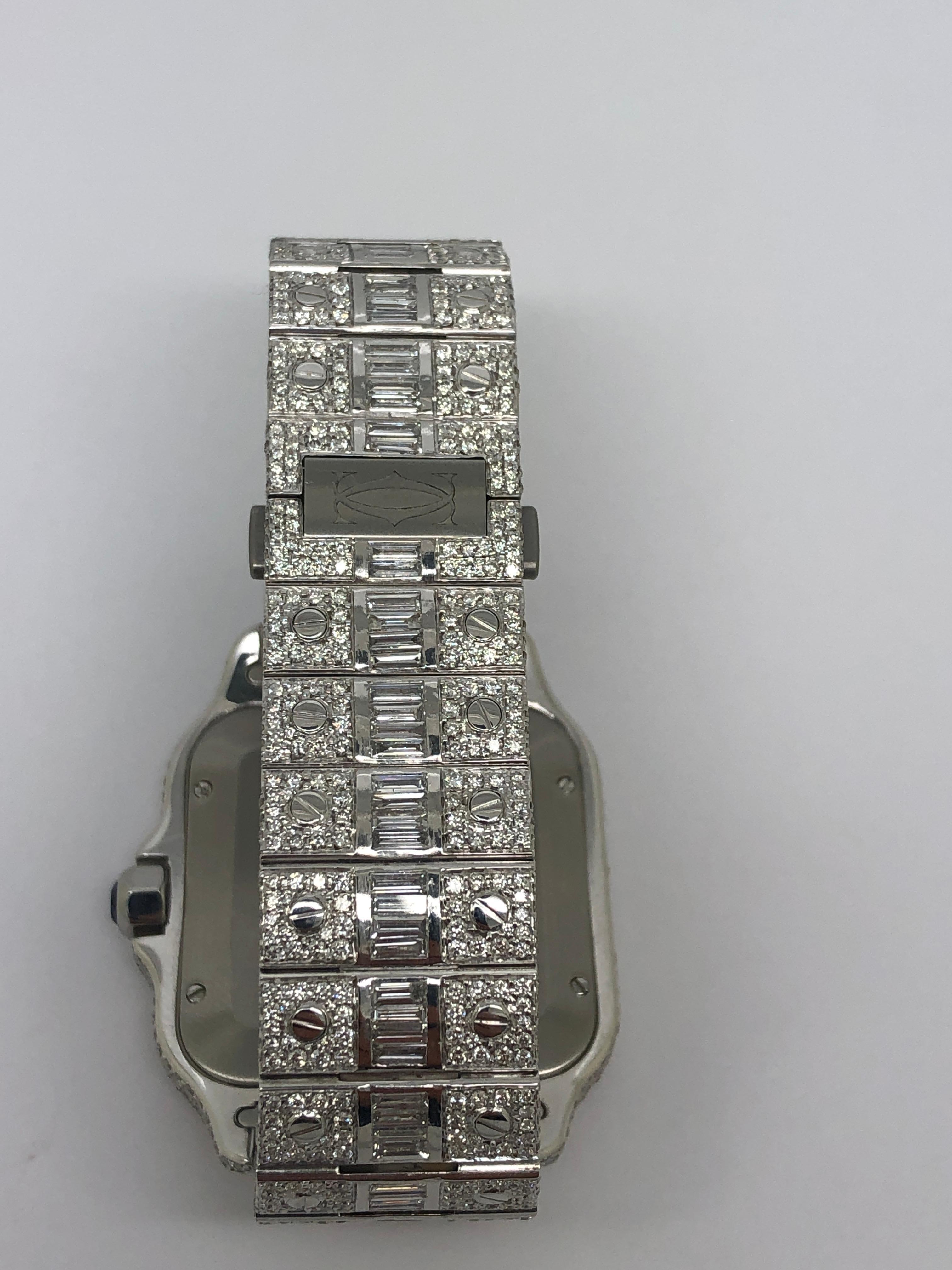 Custom Iced Out VS1 Smaragdschliff Diamanten Cartier Santos Armbanduhr Herren im Angebot