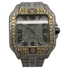 Custom Iced Out VS1 Emerald Cut Diamonds Cartier Santos Wrist Watch
