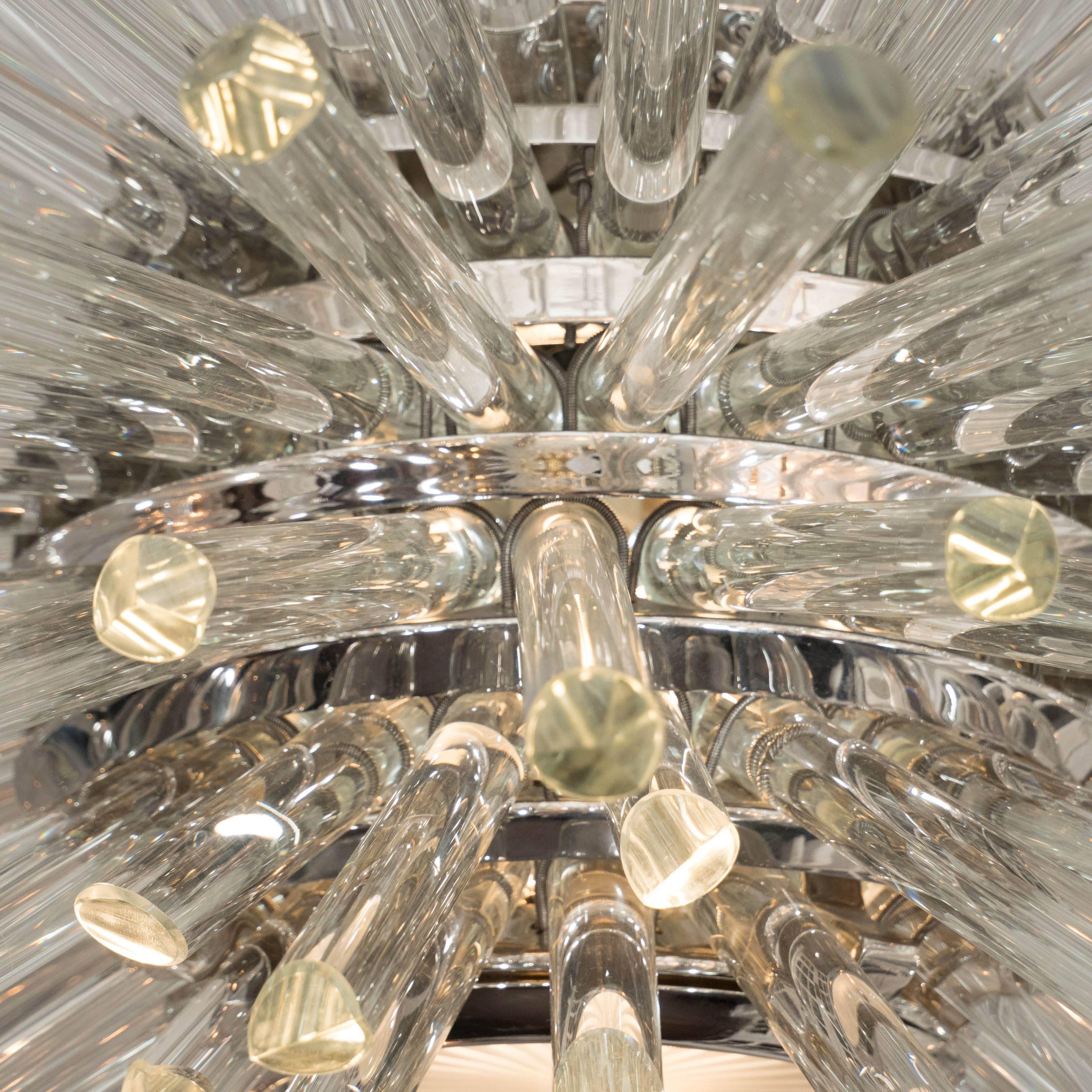 Lampadario Sputnik ovale con asta di vetro illuminante personalizzato in nichel lucido in vendita 2