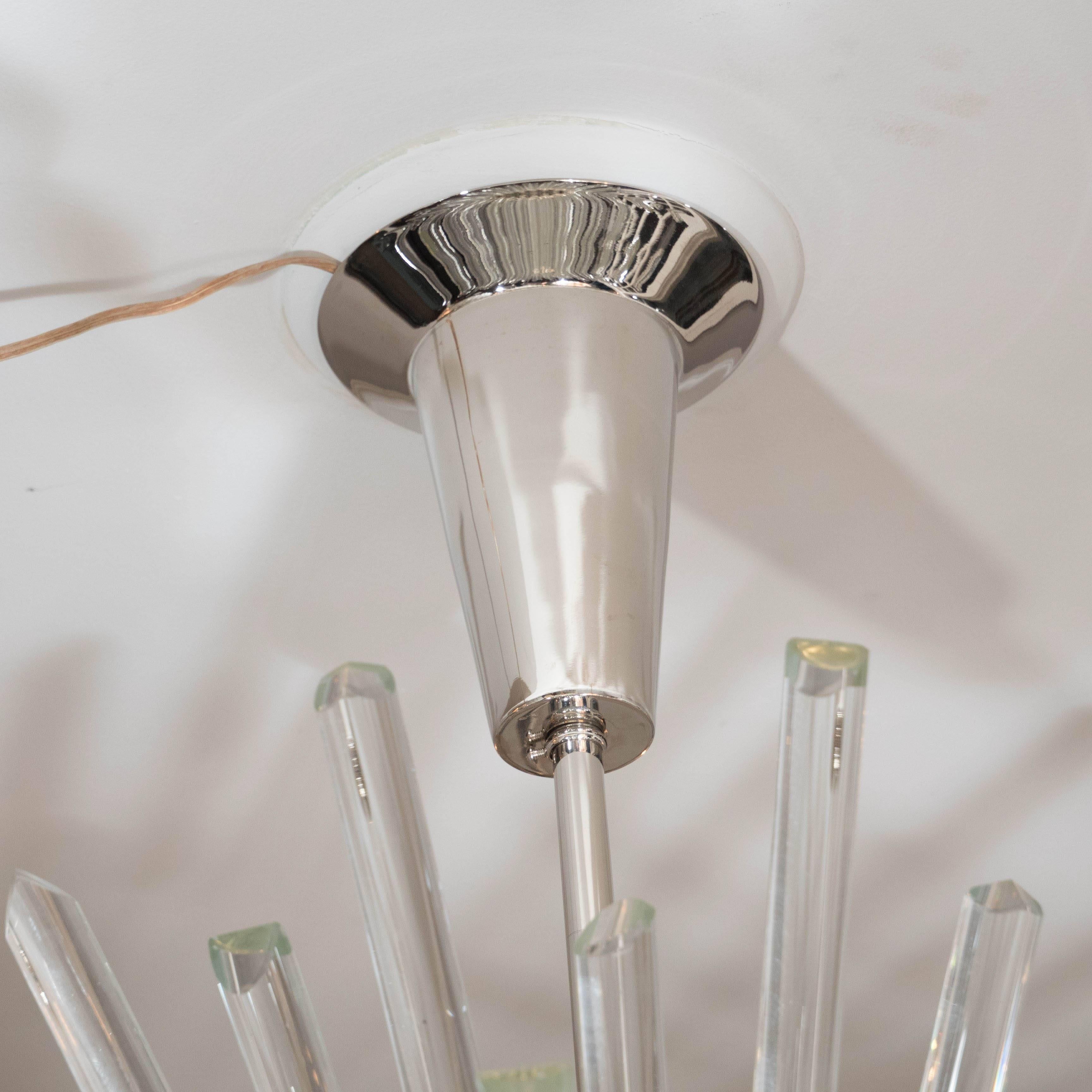 Modern Custom Illuminating Glass Rod Oval Sputnik Chandelier in Polished Nickel For Sale