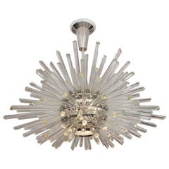 Custom Illuminating Glass Rod Oval Sputnik Chandelier in Polished Nickel