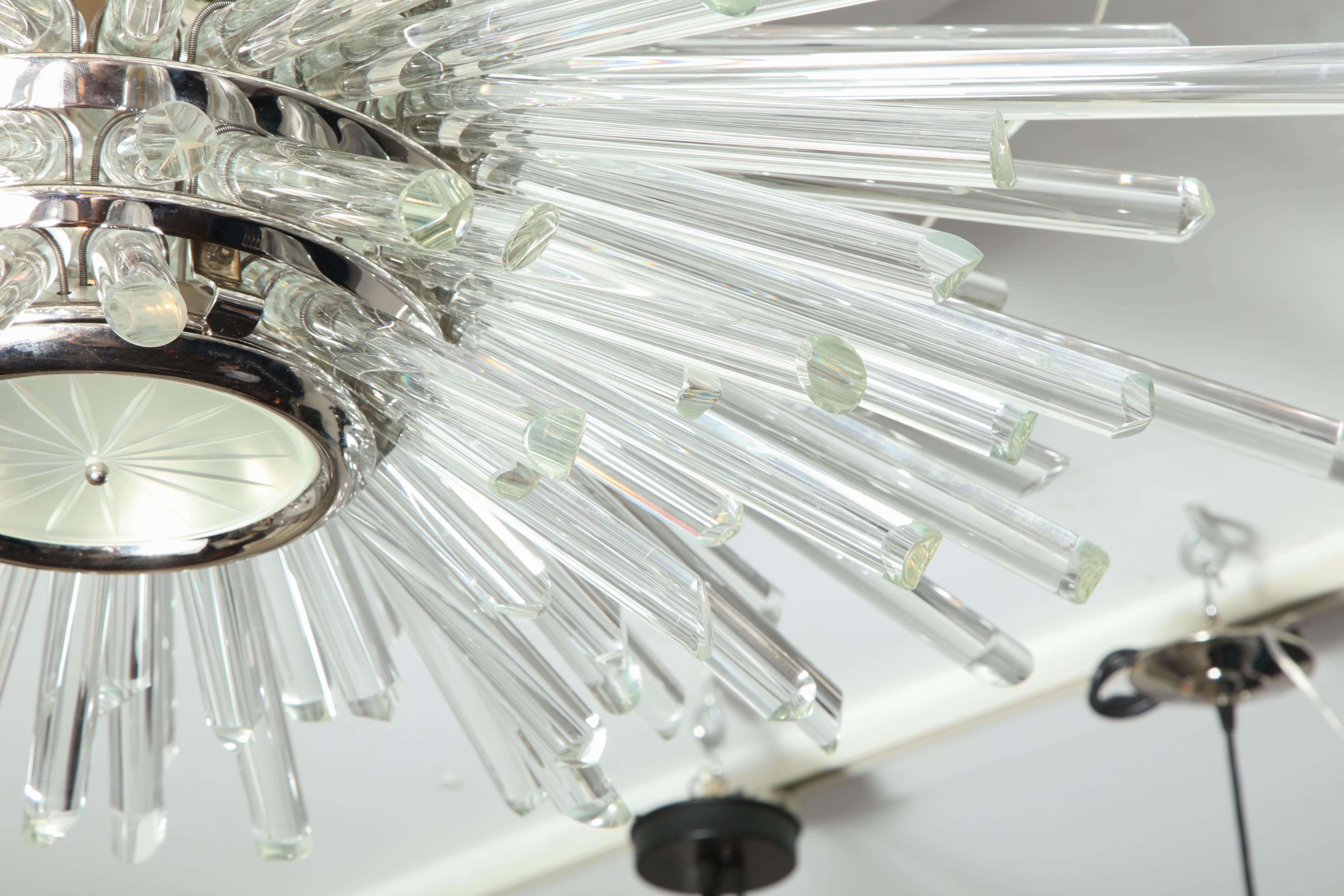 Contemporary Custom Illuminating Glass Rod Sputnik Flush Mount in Polished Nickel For Sale
