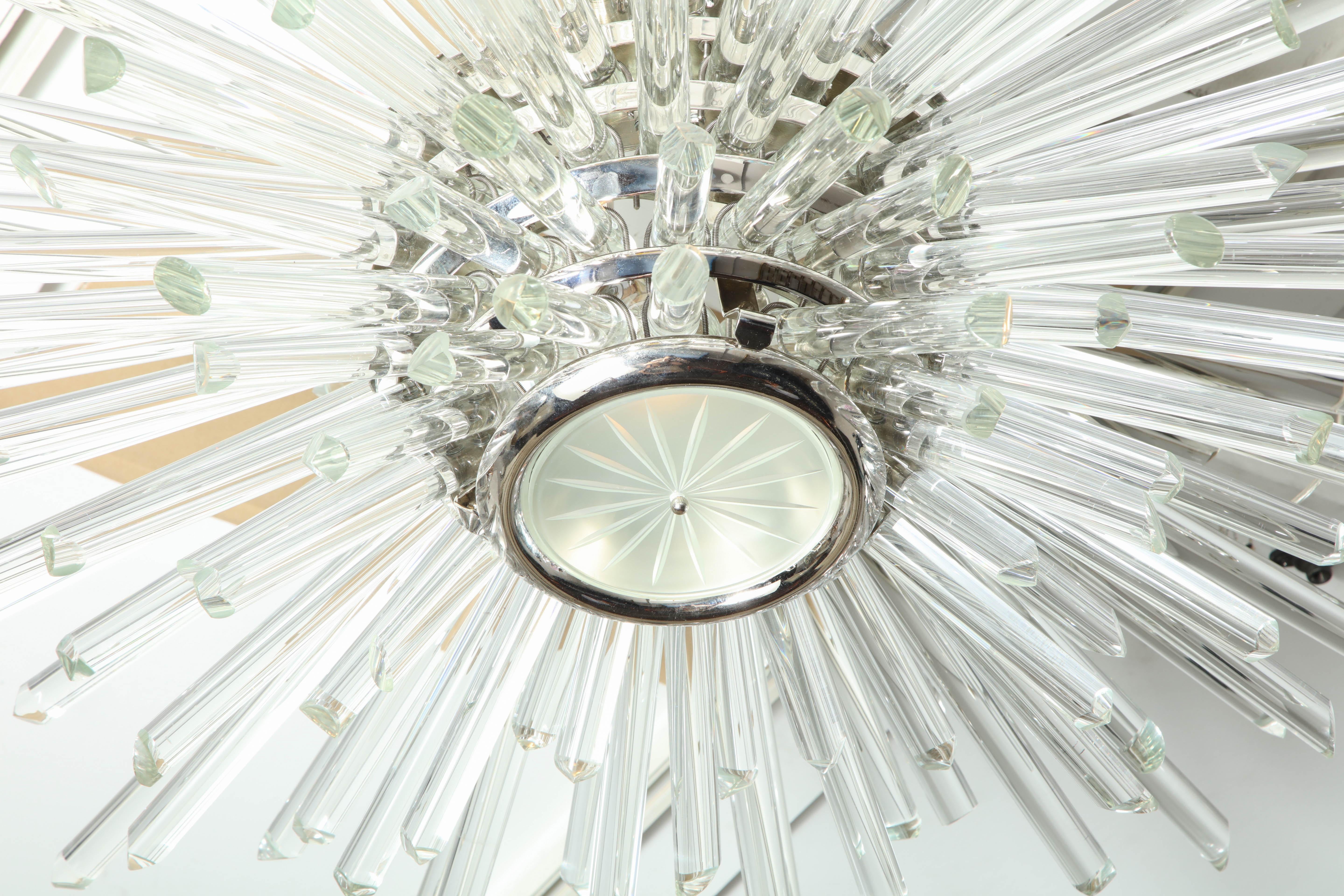 Custom Illuminating Glass Rod Sputnik Flush Mount in Polished Nickel For Sale 1