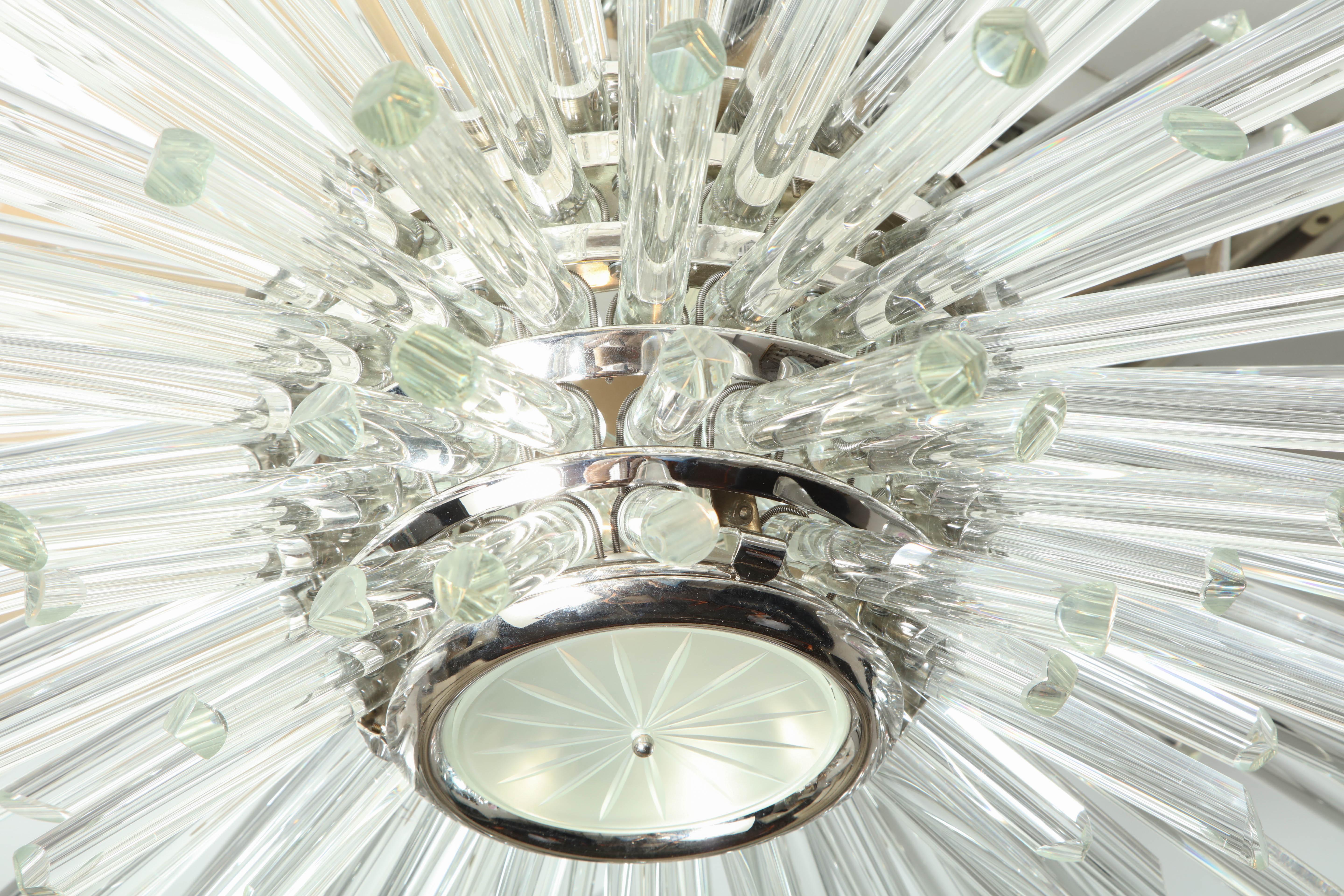 Custom Illuminating Glass Rod Sputnik Flush Mount in Polished Nickel For Sale 2