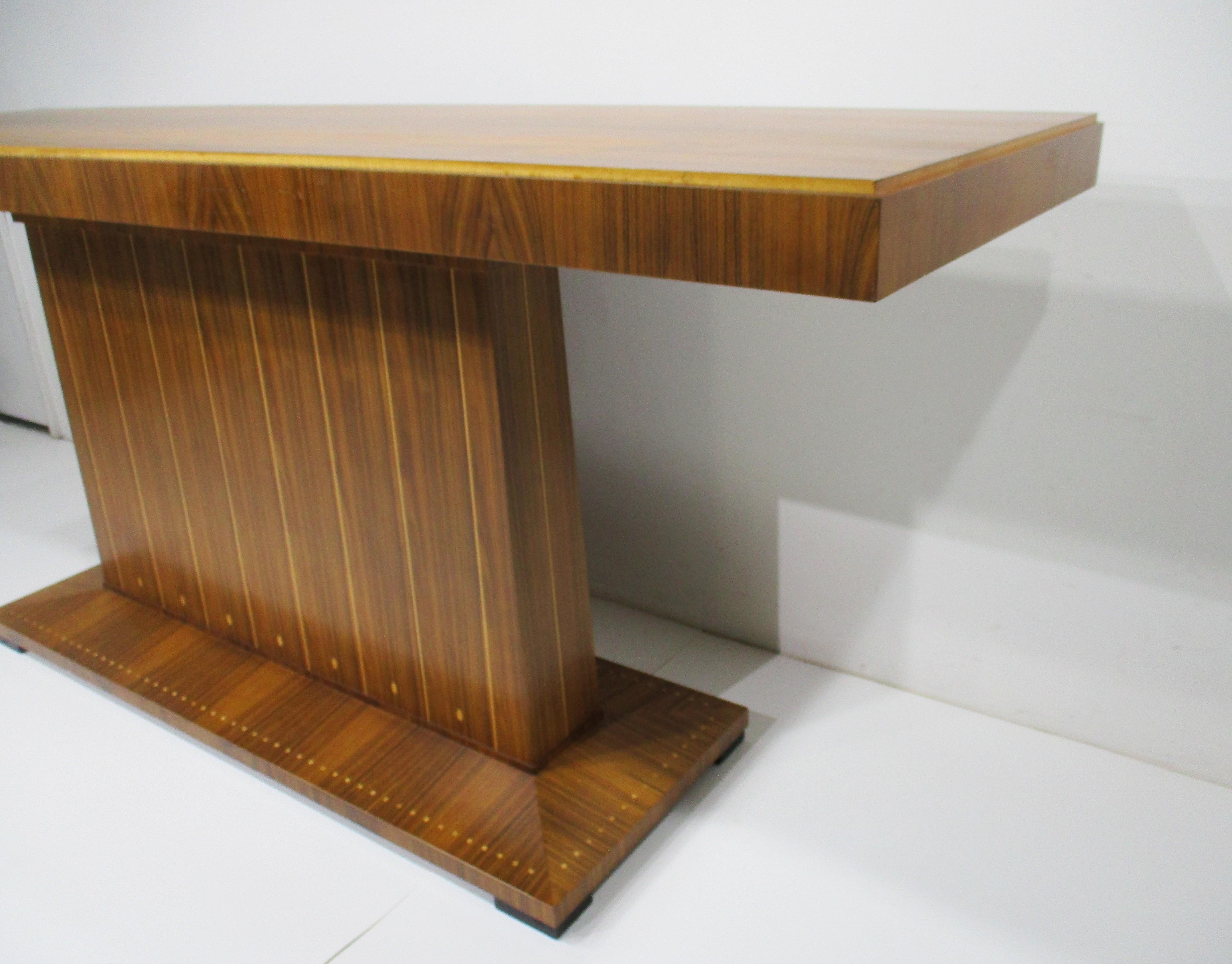 American Mastercraft Attributed Custom Indonesian Mahogany Mid Century Inlay Bar For Sale