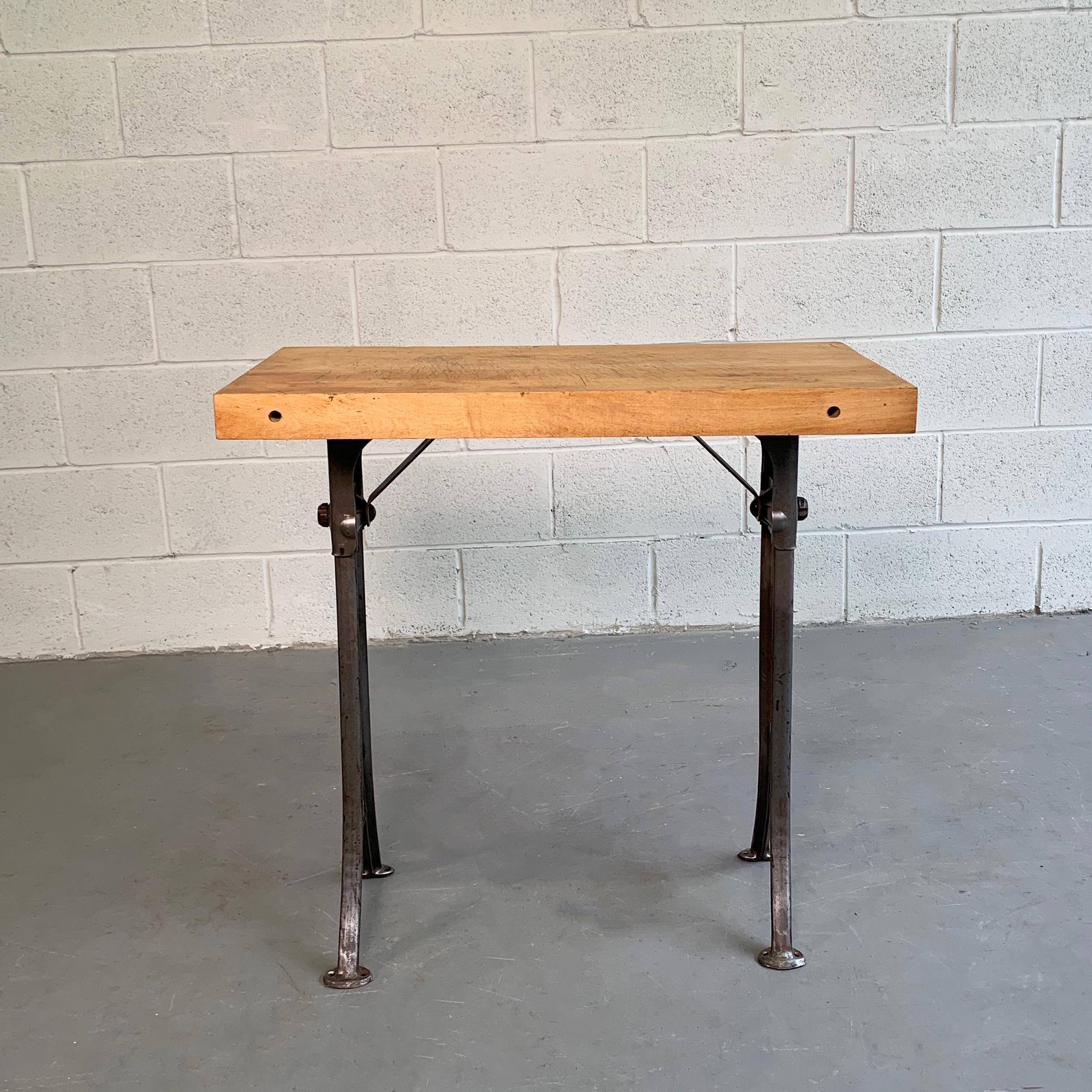 American Custom Industrial Block Maple and Brushed Steel Console Table
