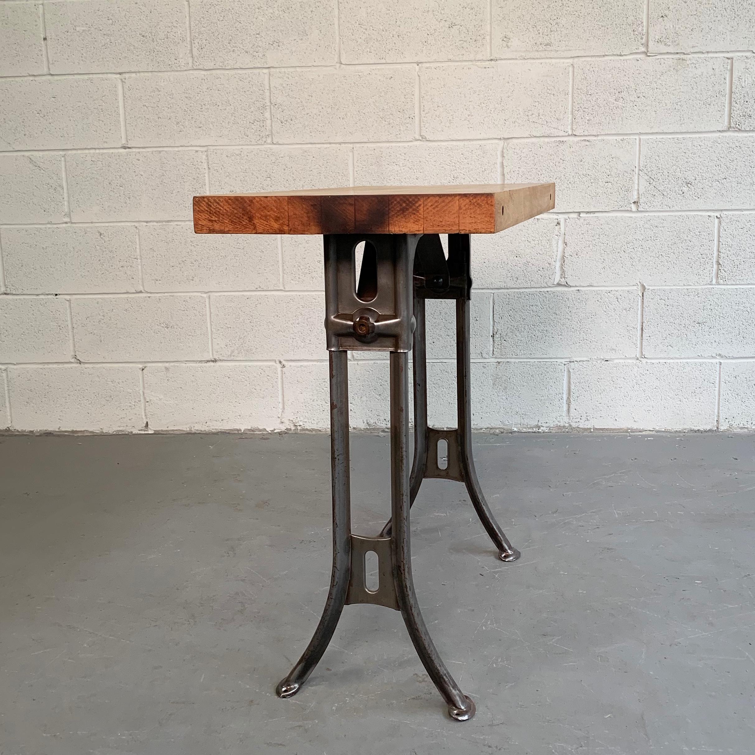 Custom Industrial Block Maple and Brushed Steel Console Table In Good Condition In Brooklyn, NY