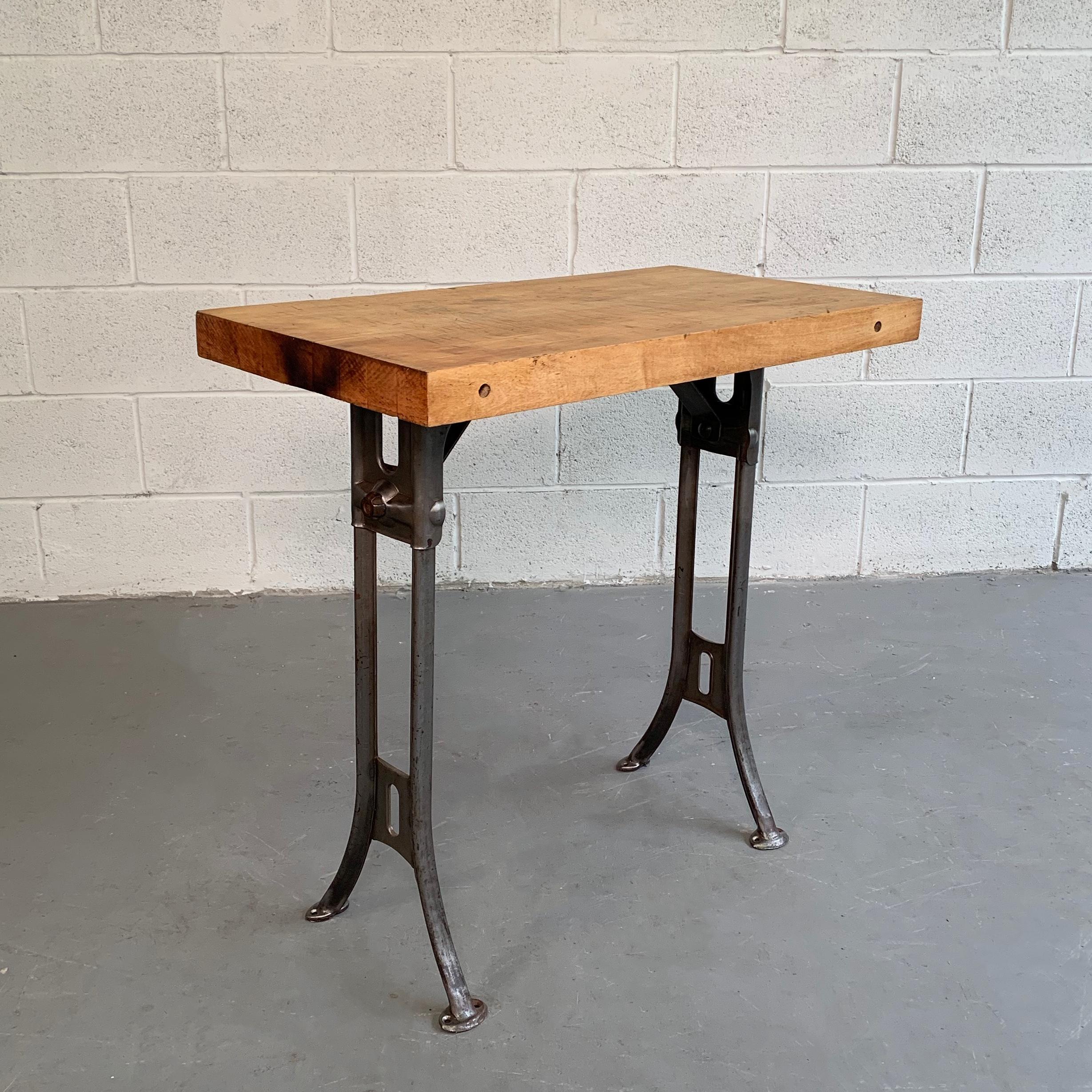 20th Century Custom Industrial Block Maple and Brushed Steel Console Table