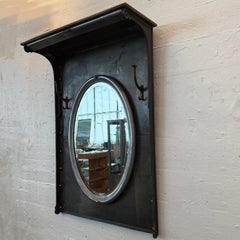 Custom Industrial Brushed Steel Entryway Hall Tree Wall Mirror